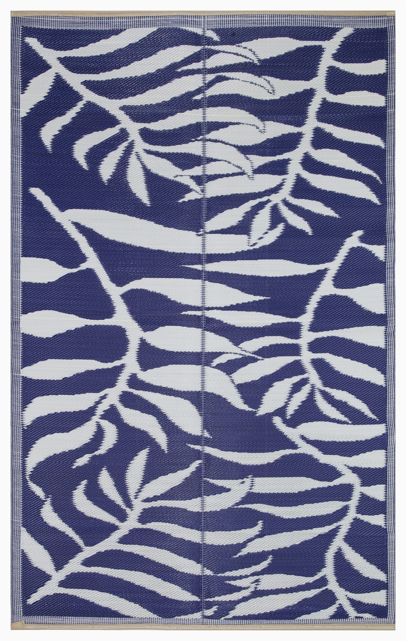Blue and White Patterned Rug Lightweight Indoor Outdoor Reversible Plastic area Rug Leaf Pattern Blue & White – Beverly Rug
