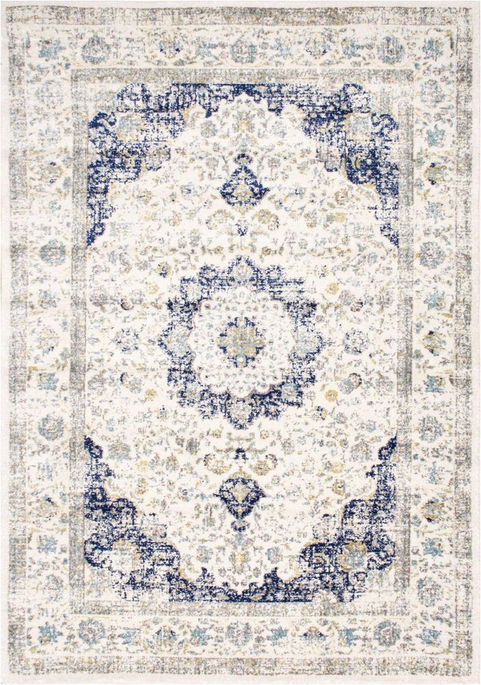Blue and White Persian Rug New Traditional Vintage Modern Distressed Blue F White