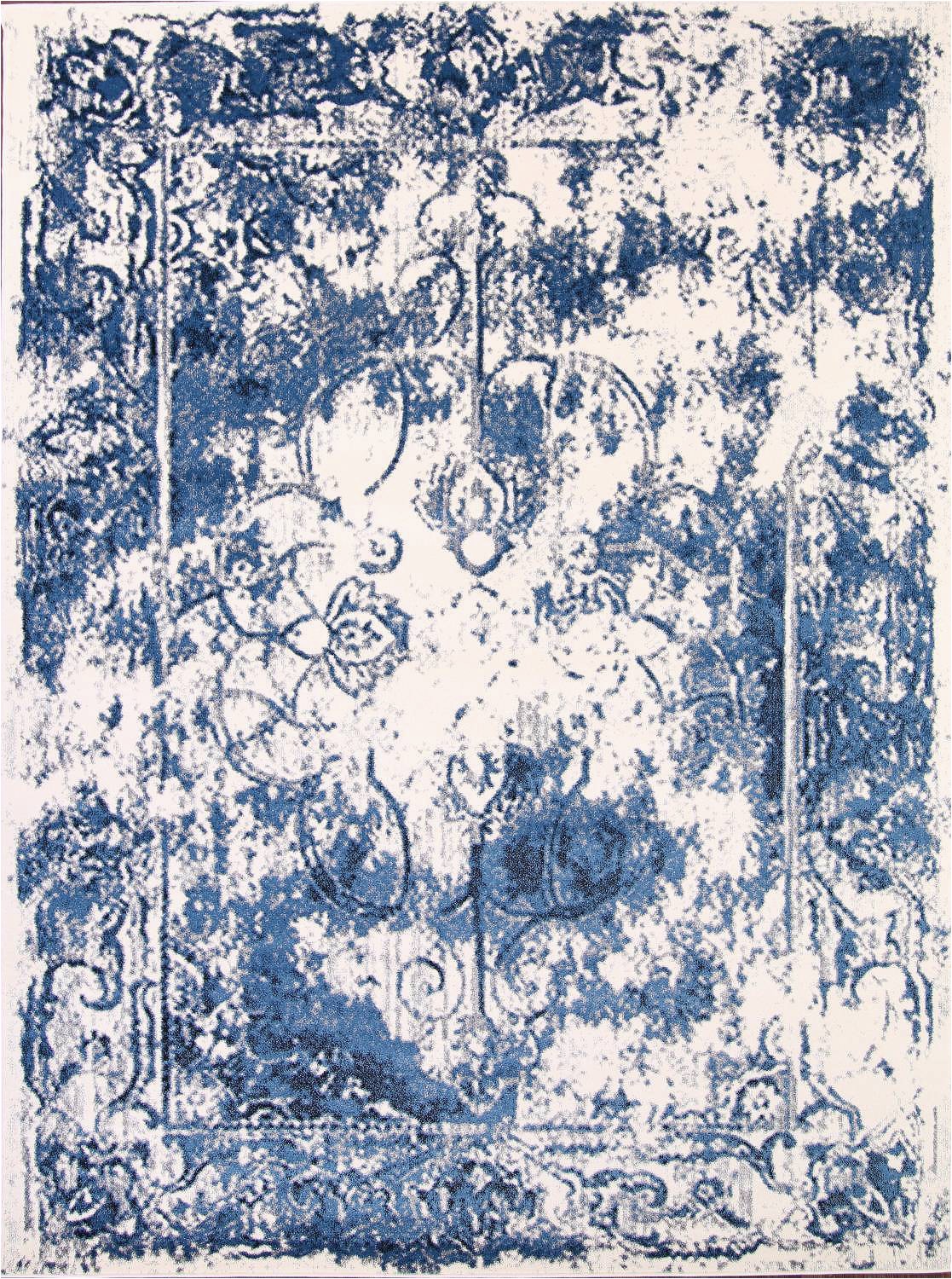 Blue Distressed area Rug Reproduction Abstract Turkish Distressed Blue Ivory oriental