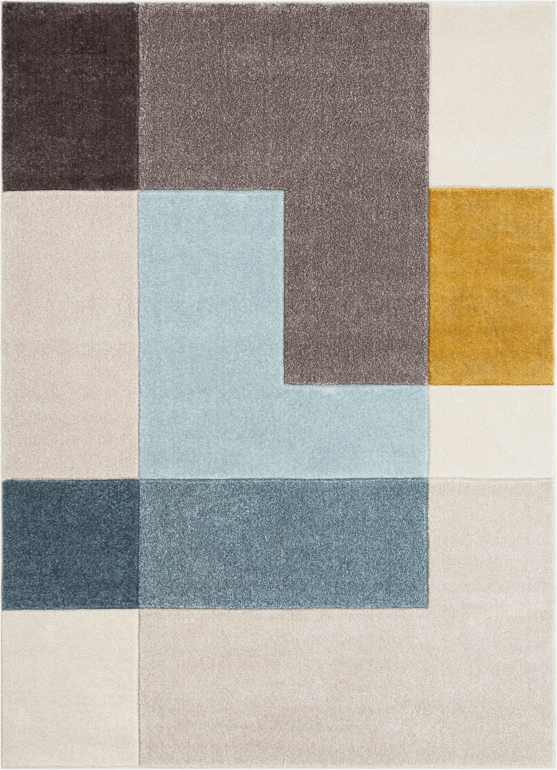 Blue Gray Gold Rug Ruby Constance Mid Century Modern Geometric Squares Gray Gold Mint Blue area Rug