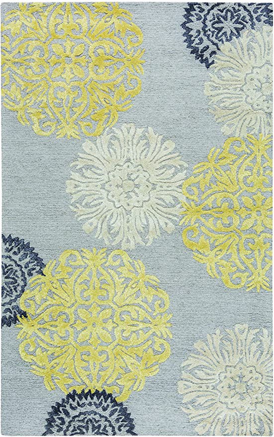 Blue Gray Yellow area Rug Rizzy Home Eden Harbor Collection Wool Viscose area Rug 5 X 8 Yellow Gray Rust Blue Medallion