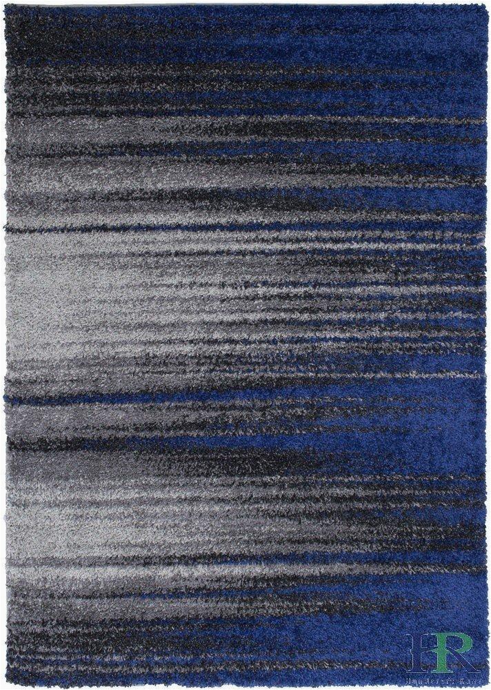 Blue Grey and White area Rug Shed Free Shaggy area Rugs Contemporary Abstract Brush