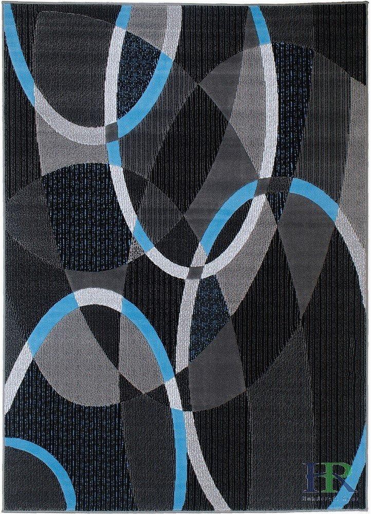 Blue Oval area Rugs Blue Grey Silver Black Abstract Contemporary Modern Design