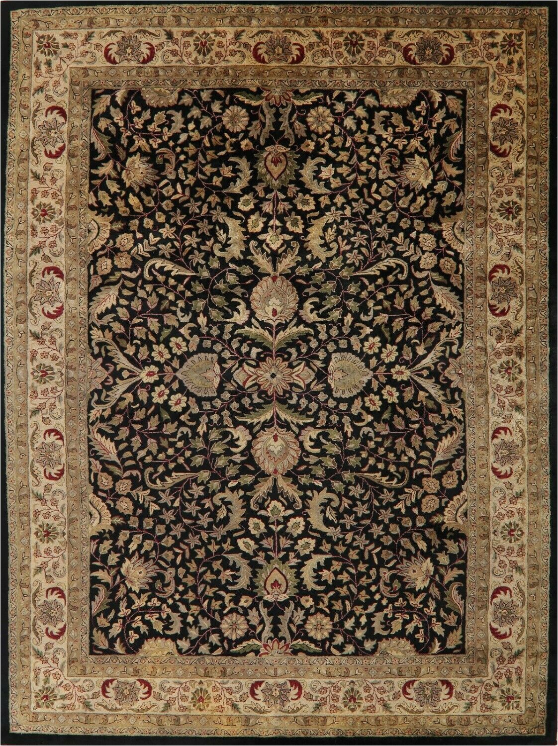 French Country Wool area Rugs assorted Allover Floral Black Beige Agra oriental area Rug Hand Tufted Wool 9×12