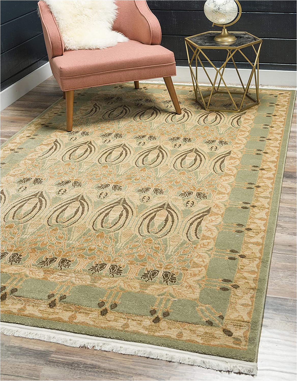 French Country Wool area Rugs Unique Loom Edinburgh Collection oriental Traditional French Country Light Green area Rug 12 2 X 16 0