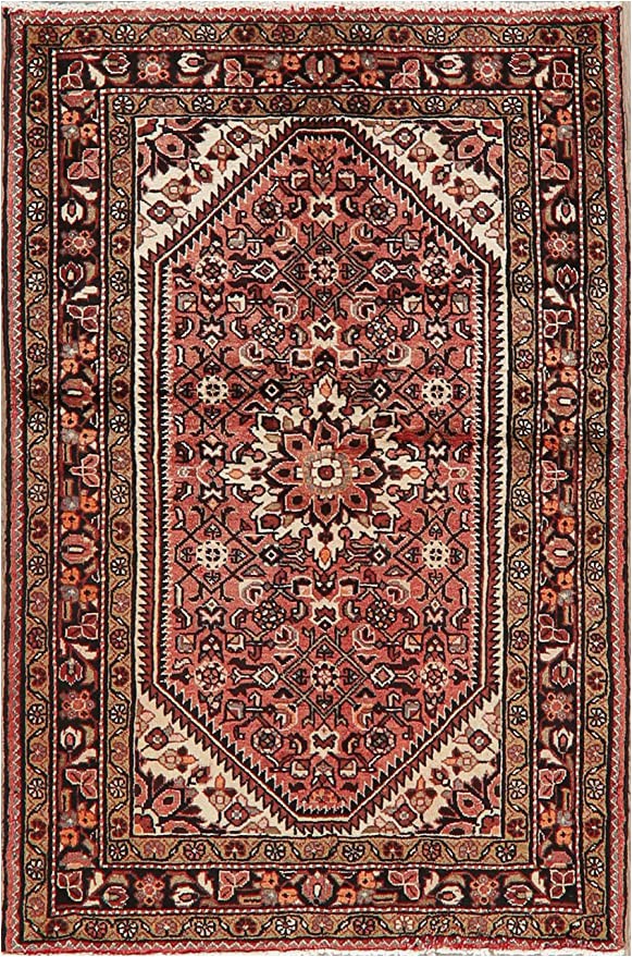 Hand Knotted Persian area Rug Geometric Hamedan Persian area Rug Coral Hand Knotted