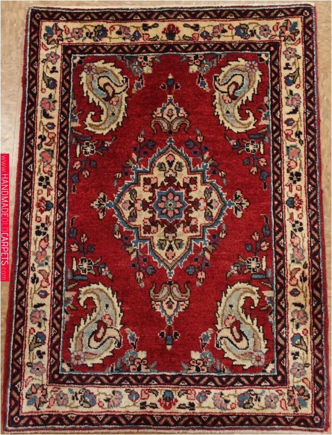 Hand Knotted Persian area Rug Persian Sarouk Hand Knotted Wool Red Navy Blue Floral