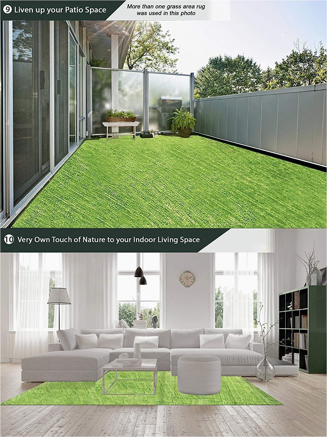 Indoor Outdoor Grass area Rug Artificial Green Grass area Rug – Perfect Color Sizing for