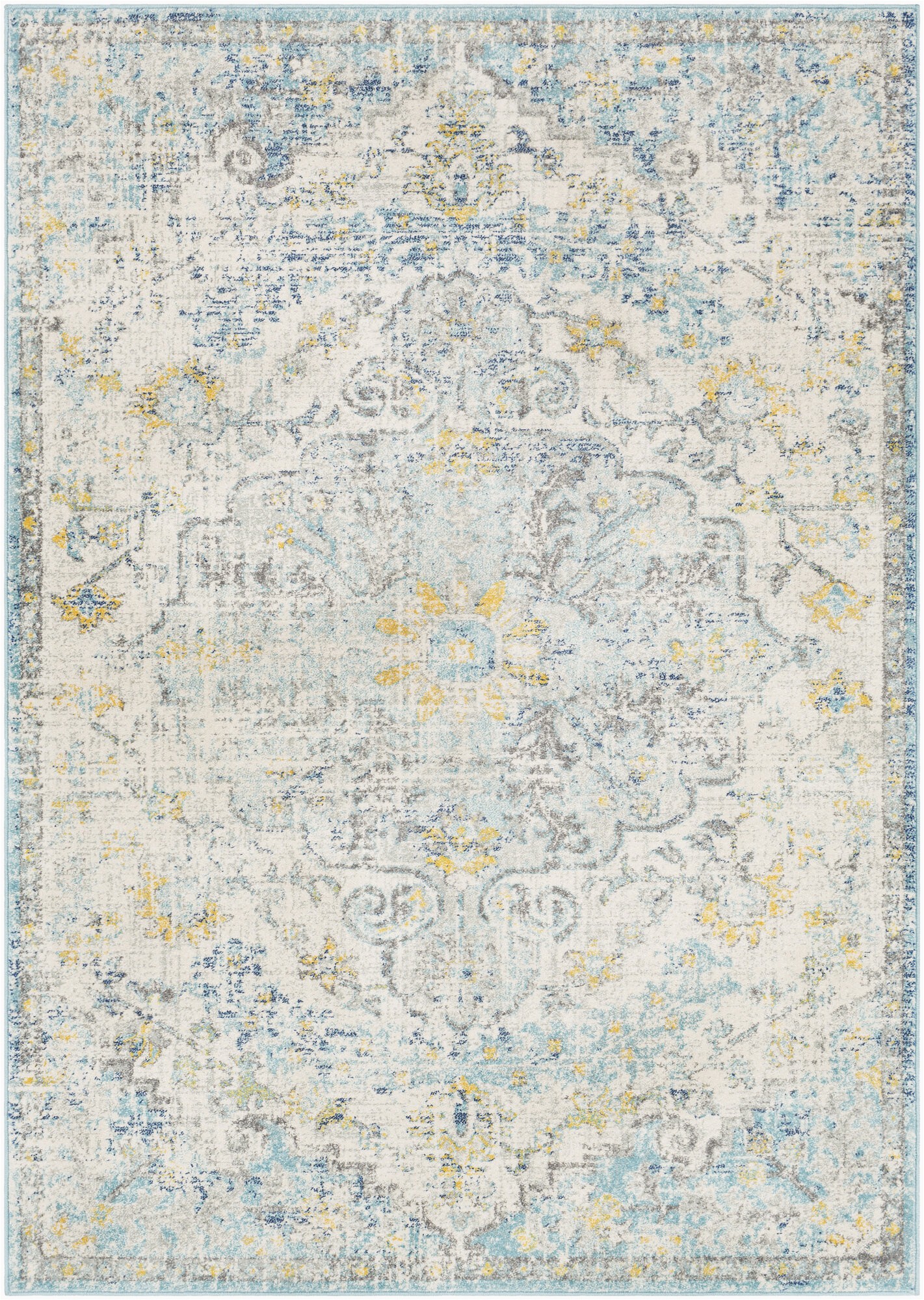 Ivory and Teal area Rugs Hillsby oriental Ivory Cream Teal Yellow area Rug