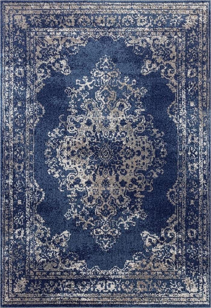 Large Round Blue Rug Dara Rugs 3931 Dark Blue oriental 5 X 7 area Rug Carpet New