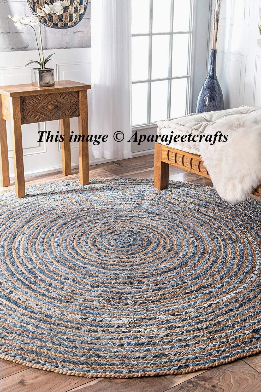 Large Round Blue Rug Rug Premium Jute area Rug 3×3 Feet Round Rug