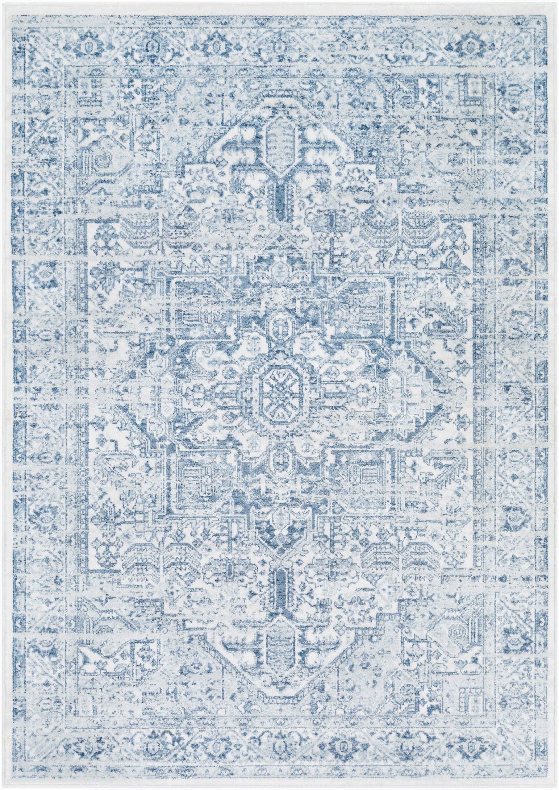Light Blue Geometric Rug Micro Patterns Make Up One Larger yet Delicate Motif On This