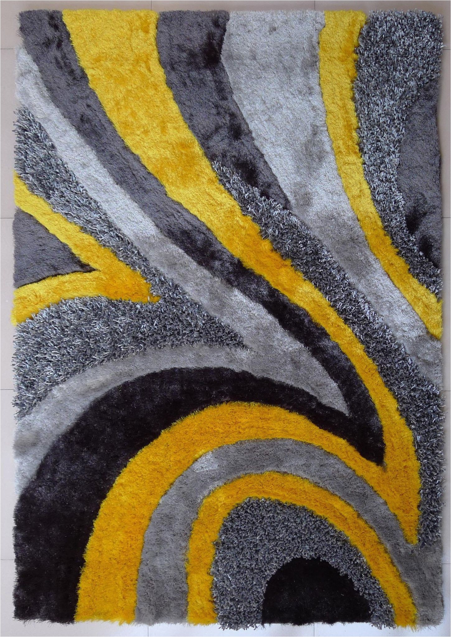 Mustard Yellow and Gray area Rug Contemporary Designer Shag area Rugs are Made with the