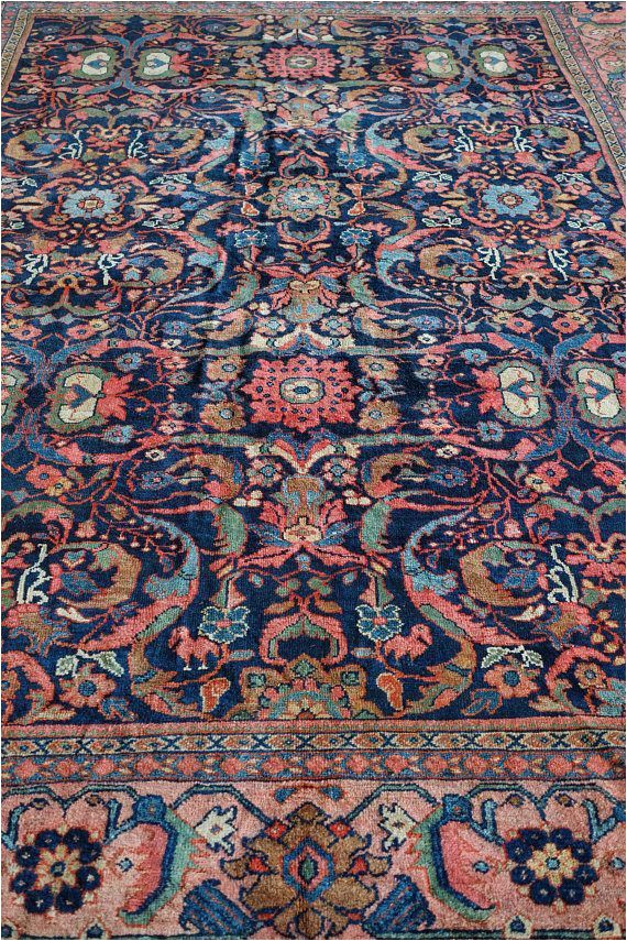Navy and Blush area Rug Persian Rug Room Size Rug Vintage Rug Antique Rug Navy and
