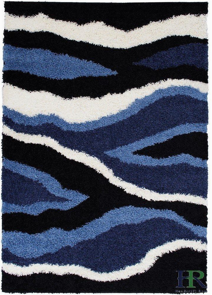 Navy Blue and Black area Rug Shed Free Shaggy area Rugs Contemporary Abstract Wave