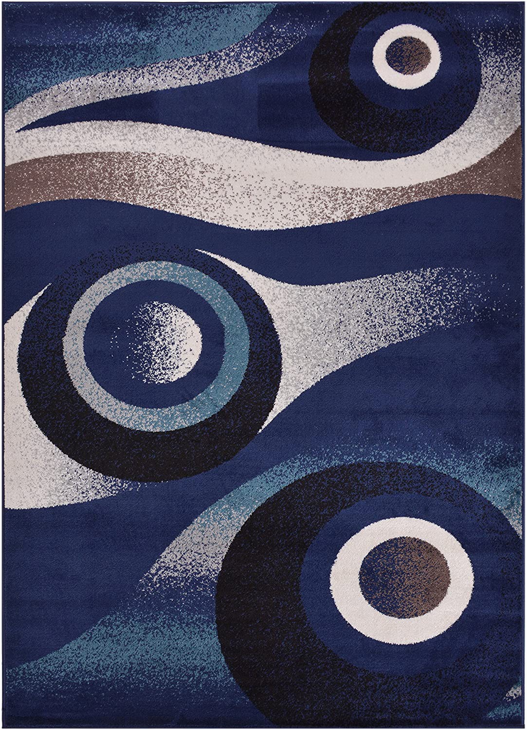 Navy Blue Circle Rug Fy Collection Abstract Circles Design area Rug Modern Contemporary Rug 2 Color Options Navy Blue 18" X 30" Mat