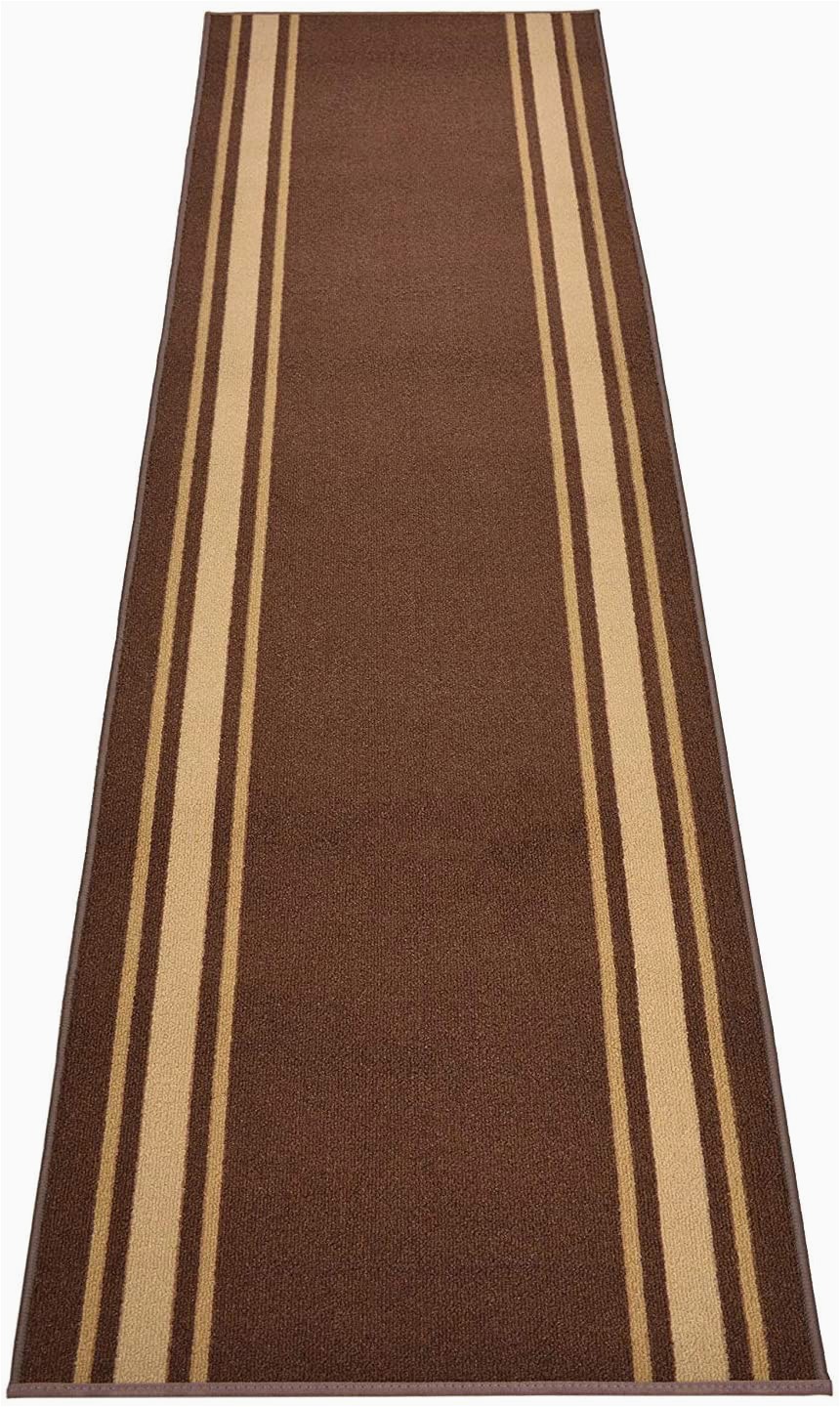 Non Latex Backed area Rugs Custom Size solid Border Roll Runner 32 In Wide X Your Length Choice Slip Resistant Rubber Back area Rugs and Runners Brown with Beige Border 12 Ft X