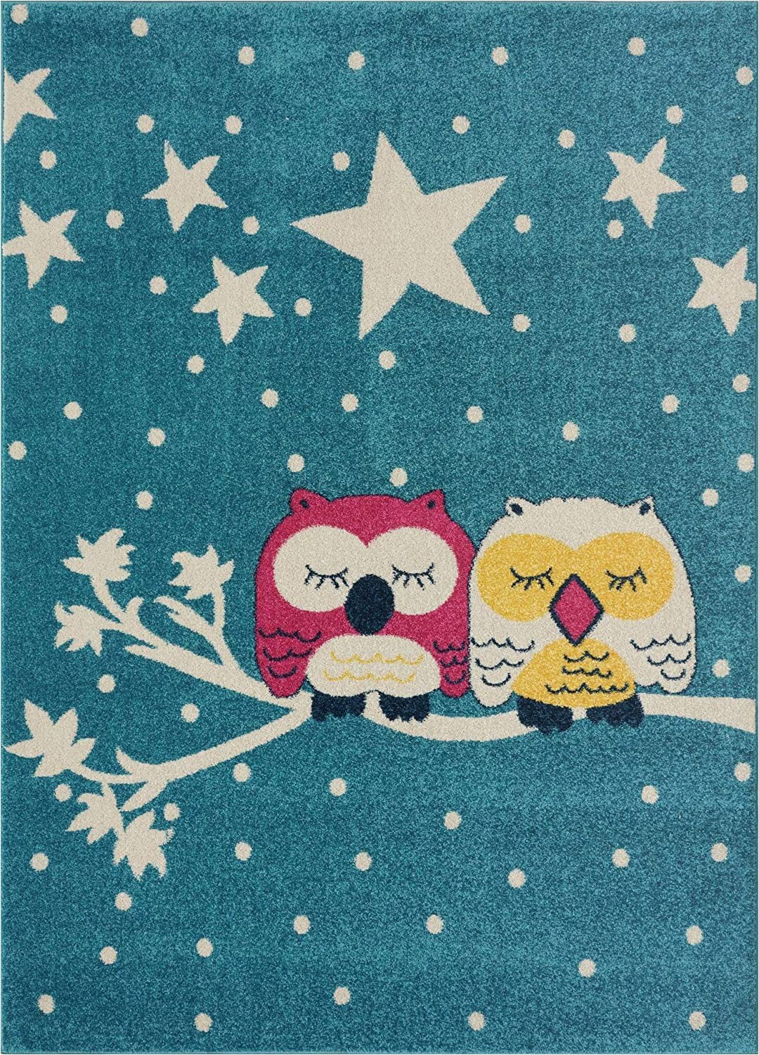 Owl area Rug for Nursery Blue Pink White soft Cute area Rug Carpet Mat with Owl Stars Animal Cartoon for Kids Little Girl Boy Room Nursery Size 6 7″x9 2″ Feet 200280 Cm and