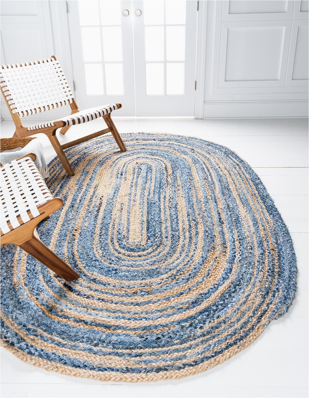 Round Blue Braided Rug Blue 5 X 8 Braided Chindi Oval Rug area Rugs