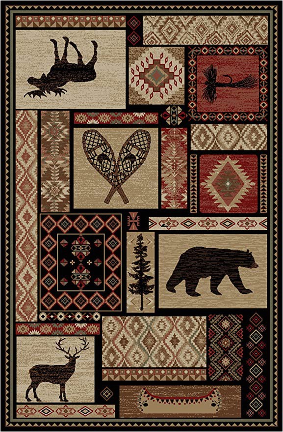 Rustic Lodge Style area Rugs Rustic Lodge Bear Moose Deer Panel 5×8 Red area Rug 5 3"x7 7" 6913