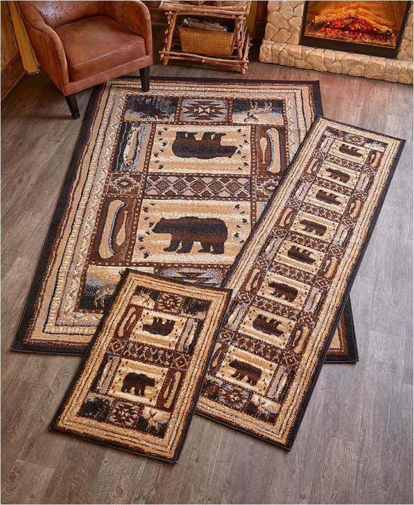 Rustic Log Cabin area Rugs Lodge Accent Runner area Rug Log Cabin Brown Bear Rustic Living Room Home Decor