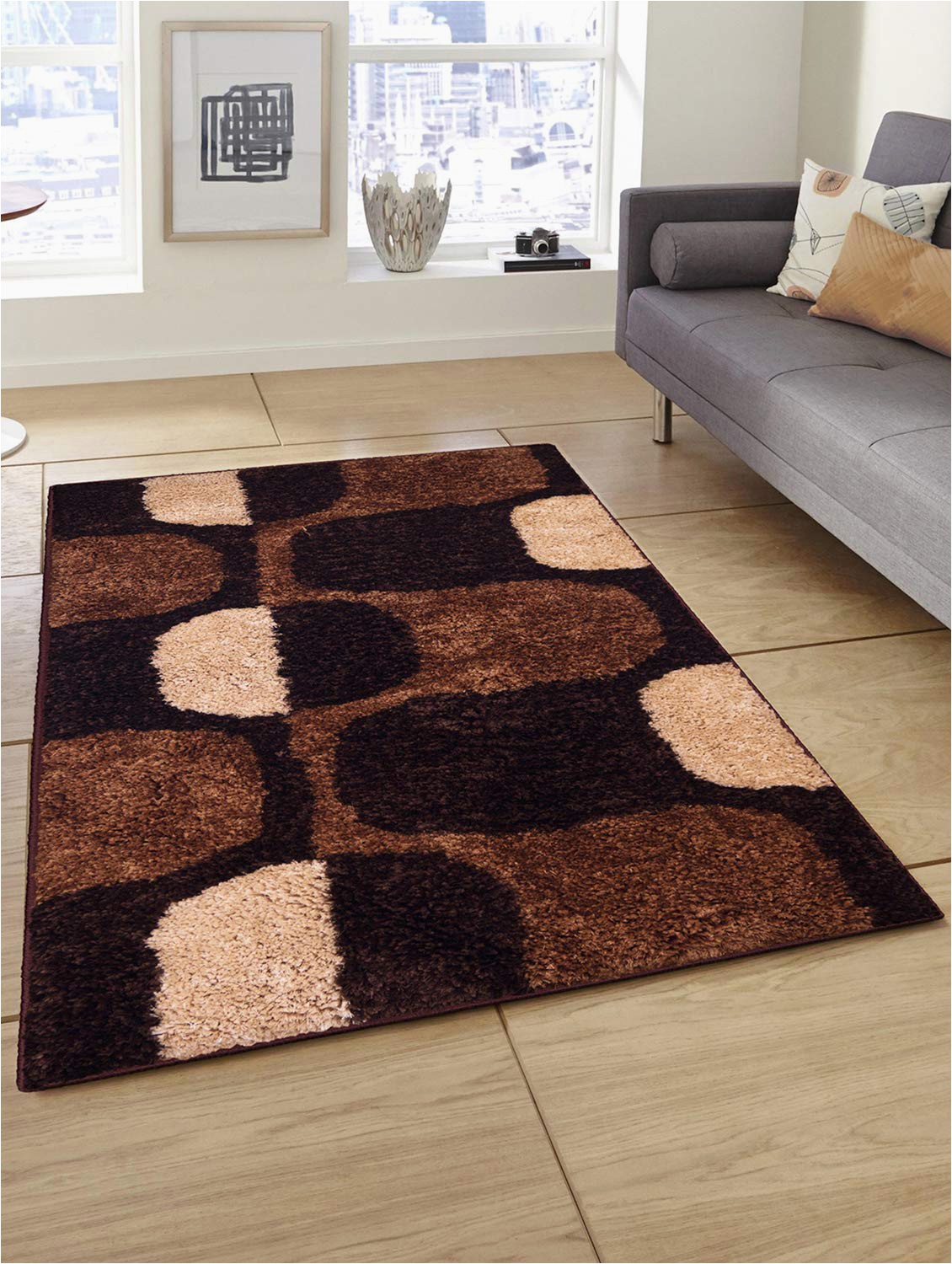 Secure area Rug to Carpet Story Home Modern Anti Skid Abstract Polyester Thick soft Shaggy area Rug Long Lasting Carpet for Bedroom Living Room Hall 3 X 5 Ft Brown