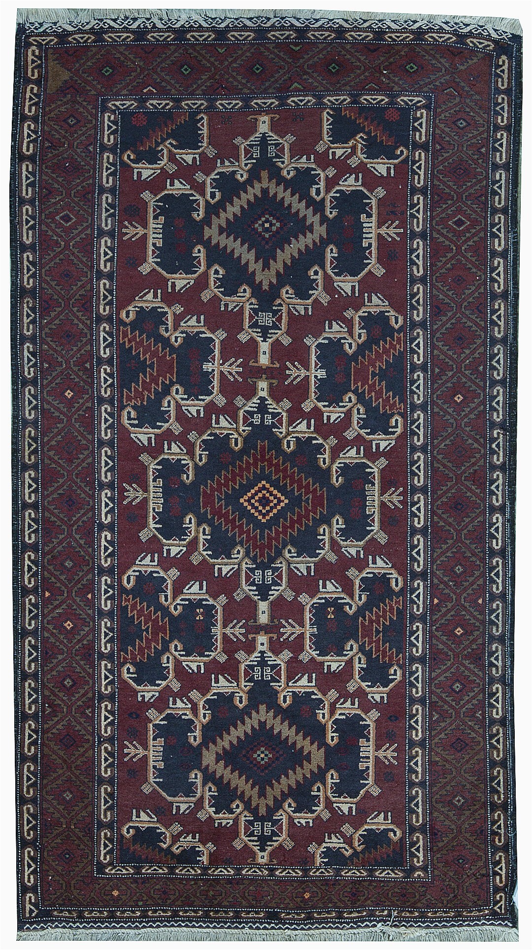 4 by 7 area Rug E Of A Kind Afghan Hand Knotted 4 X 7 Wool Navy Wine area Rug