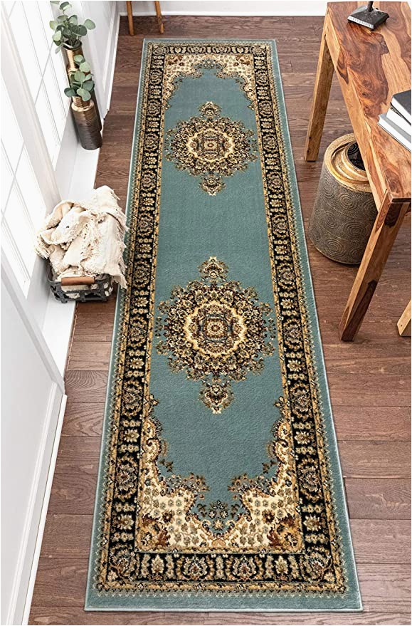 5 X 7 area Rugs for Kitchen Well Woven Medallion oriental Persian area Rug Blue 5×7 5 3" X 7 3"