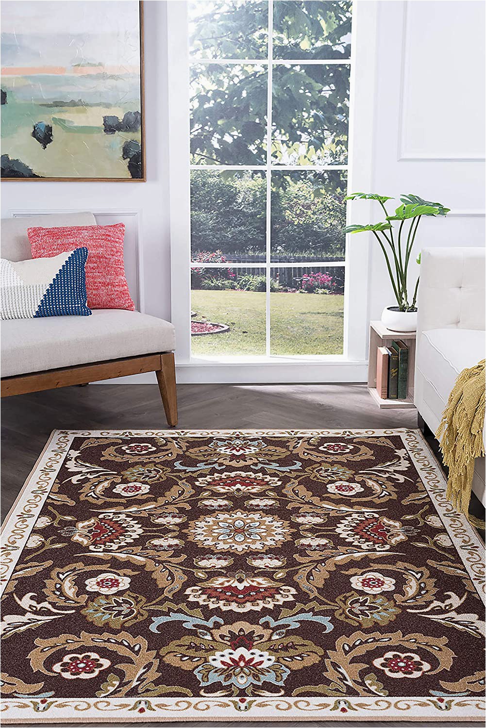 5×7 Non Skid area Rug Greta Transitional Floral Brown Non Skid Rectangle area Rug 5 X 7