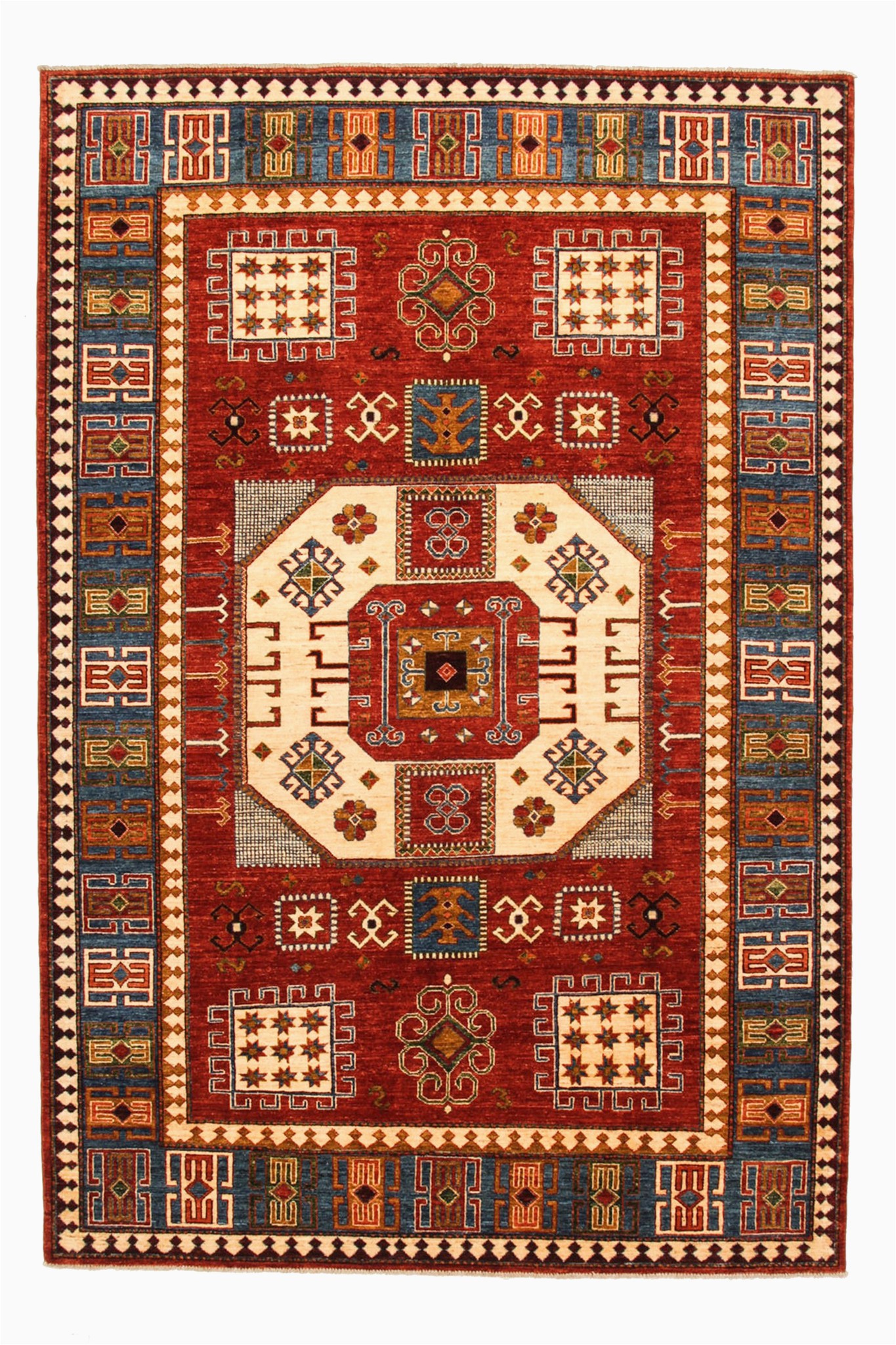 6 Foot by 9 Foot area Rugs Hand Knotted Super Fine Kazak Ghazny Wool 297×202 Cm area Rug Carpet