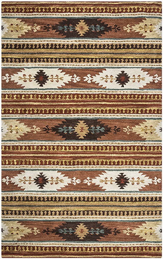 Amazon Com Round area Rugs Rizzy Home Collection Wool area Rug 10 Round Multi Brown Blue Gold Khaki F White southwest Tribal