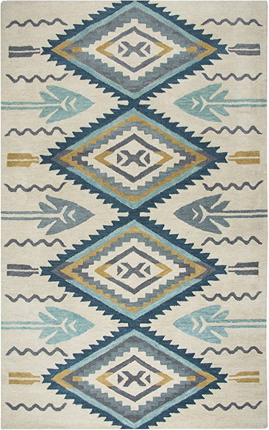American Home Furniture area Rugs Rizzy Home Collection Wool area Rug 8 X 10 Aqua Ivory southwest Tribal