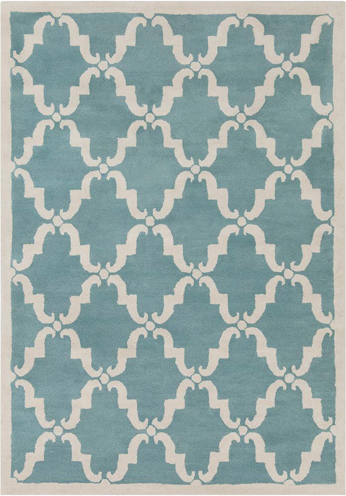 Aqua and White area Rug Davin Collection Hand Tufted area Rug In Light Aqua & White