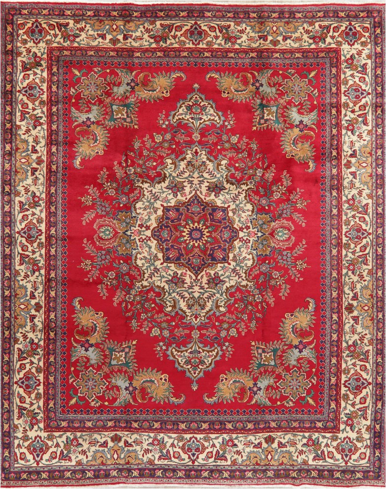 Area Rug for 10×12 Room Consigned Tabriz oriental Traditional Medallion Handmade area Rug Red 10×12