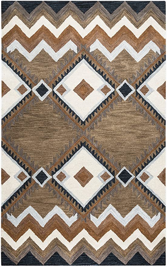 Area Rugs Blue and Tan Rizzy Home Tumble Weed Loft Collection Wool area Rug 2 6" X 8 Multi Navy Blue Light Blue Dark Taupe Camel F White