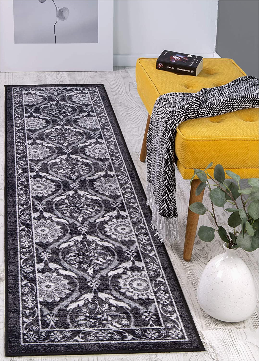 Area Rugs with Non Skid Backing Antep Rugs Casa Azul Collection Geometric Floral Non Skid Non Slip Low Profile Pile Rubber Backing Indoor area Rug Grey 1 8" X 4 11"