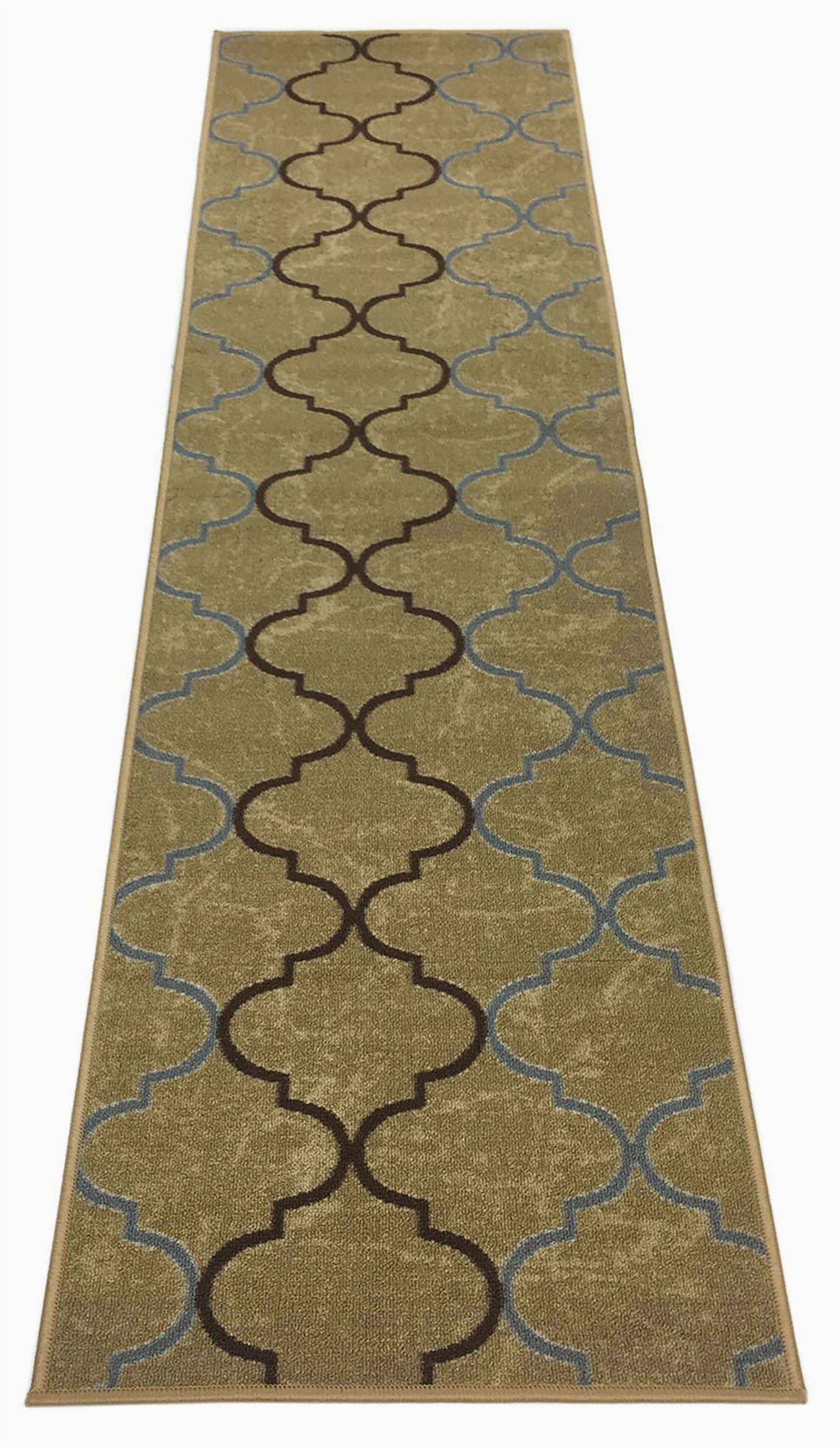 Area Rugs without Rubber Backing Trellis Design Printed Slip Resistant Rubber Back Latex Runner Rug and area Rugs 3 Colour Options Available Beige 23" X 7
