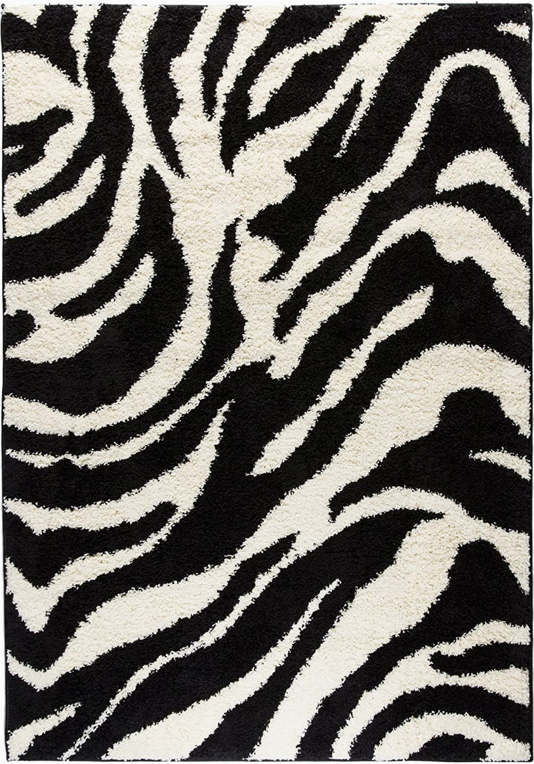 Black and White Plush area Rug Well Woven Madison Shag Safari Zebra Black Animal Print area Rug 3 3 X 5 3