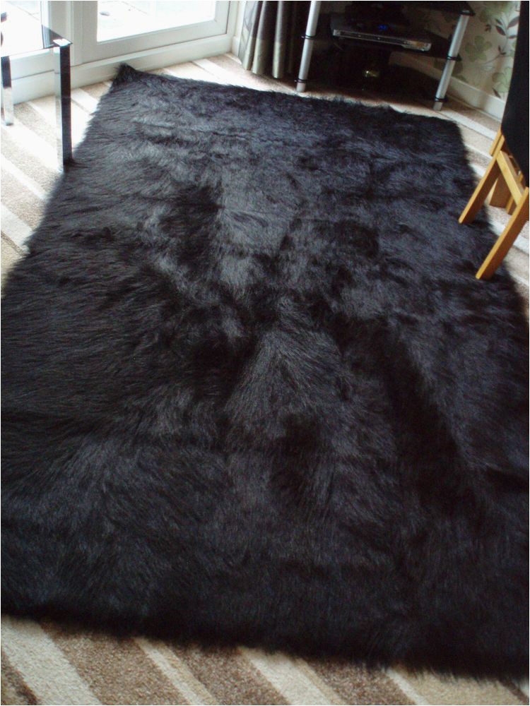 Black Faux Fur area Rug Special Offer Large Black Faux Sheepskin Shaggy Fluffy Rug