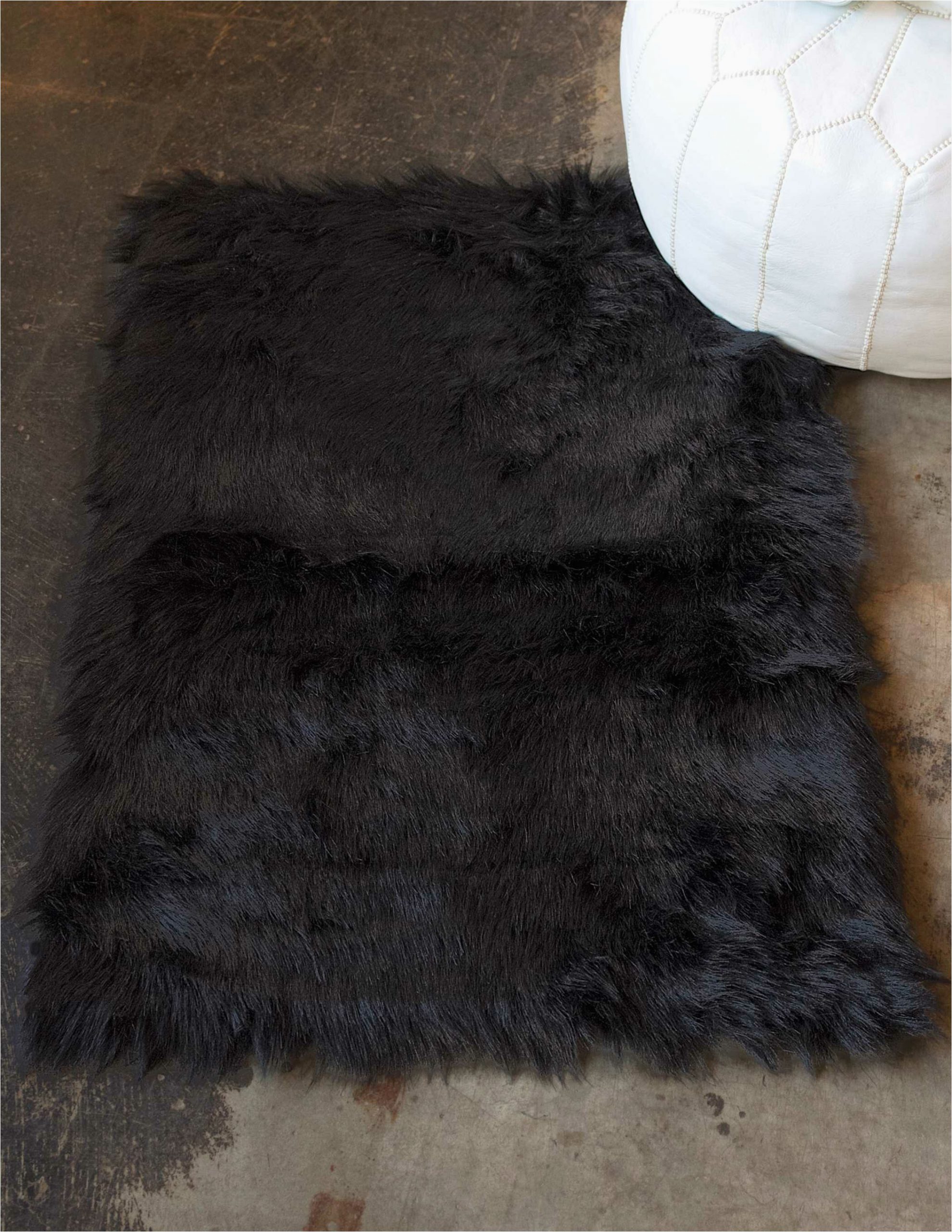Black Faux Fur area Rug Willems Handmade Shag Sheepskin Black area Rug