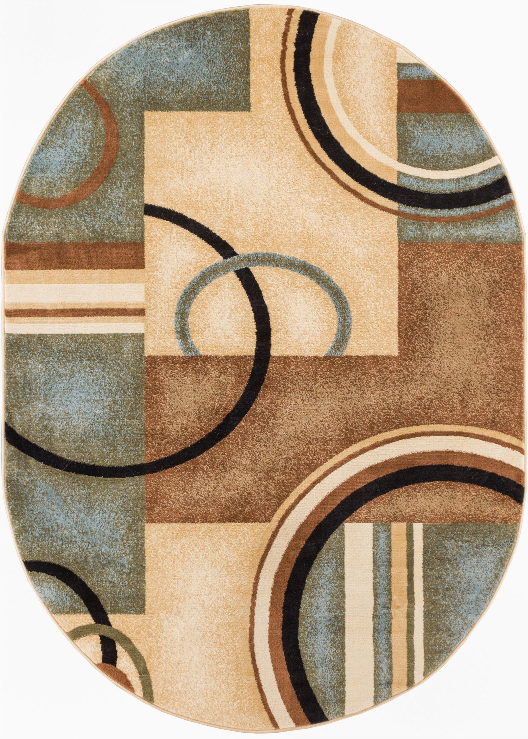 Blue Brown Circle area Rug Well Woven Deco Rings Red Ivory Light Blue Geometric Modern Casual area Rug Easy to Clean Stain Fade Resistant Shed Free Abstract Contemporary Color