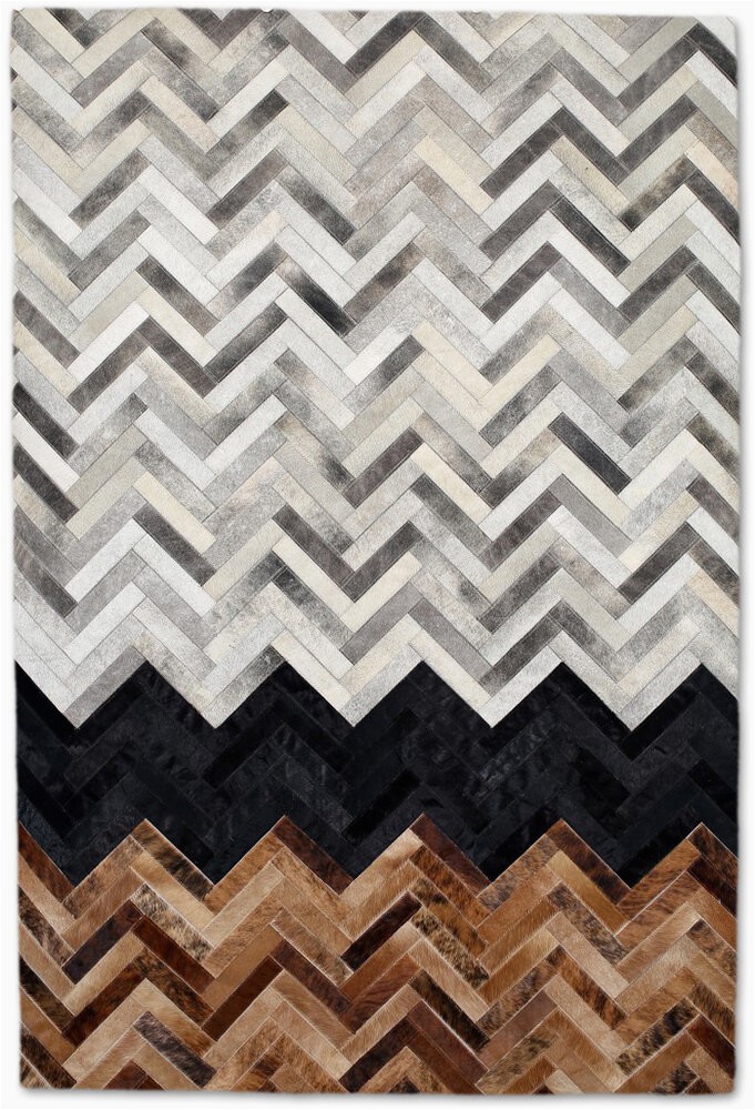 Brown Black and Gray area Rugs Chevron Handmade Leather Gray Brown Black area Rug
