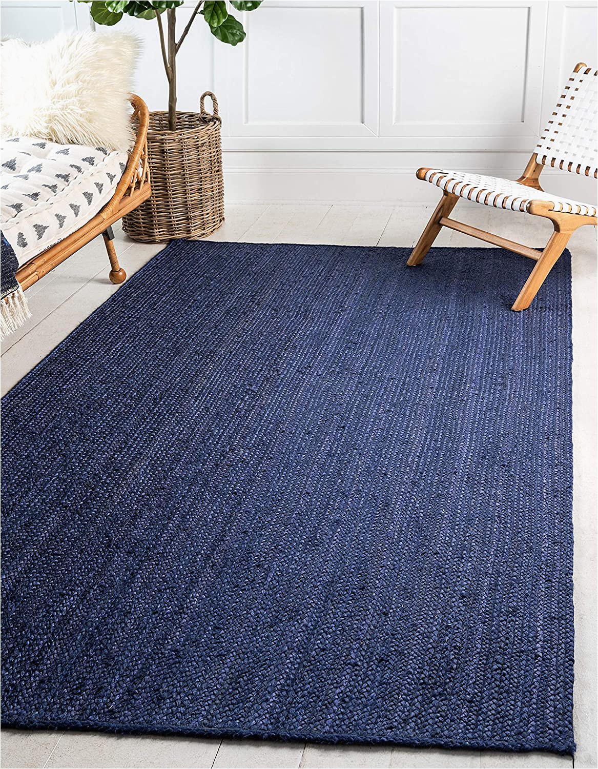 Dark Navy Blue area Rug Unique Loom Braided Jute Collection Hand Woven Natural Fibers Navy Blue Dark Blue area Rug 9 0 X 12 0