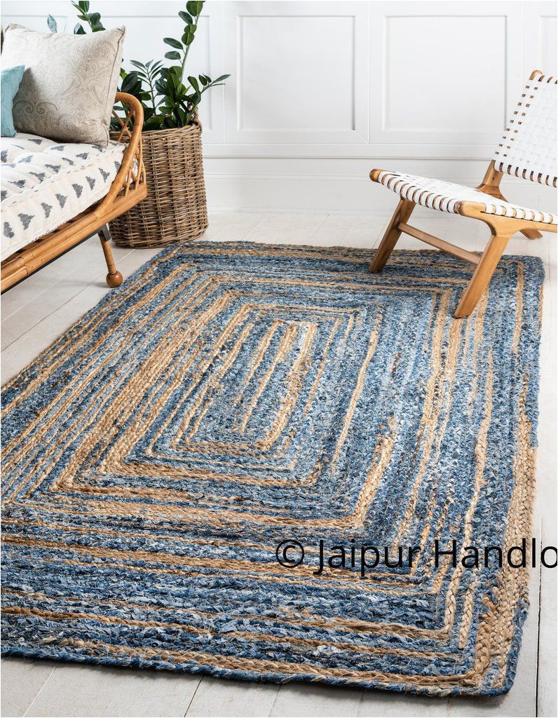 Extra Large Rustic area Rugs Hand Braided Denim Jute area Rugs for Living Room 6 X 8 Feet
