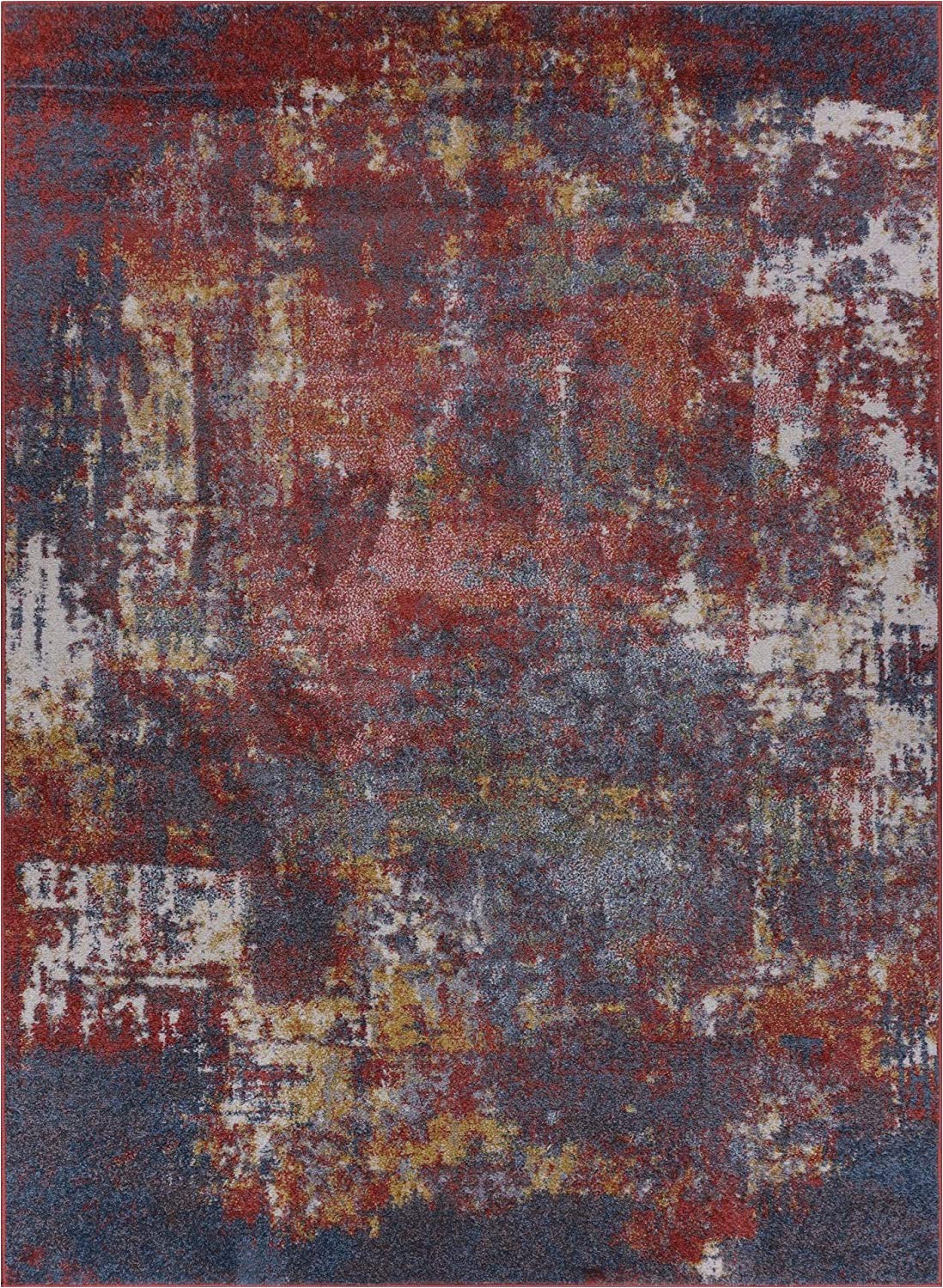 Extra Large Rustic area Rugs Ladole Rugs Madrid Blue Dark Red Terra Abstract Indoor area Rug Carpet 7×9 6 7" X 9 2" 200cm X 280cm Rustic Brown Lgn