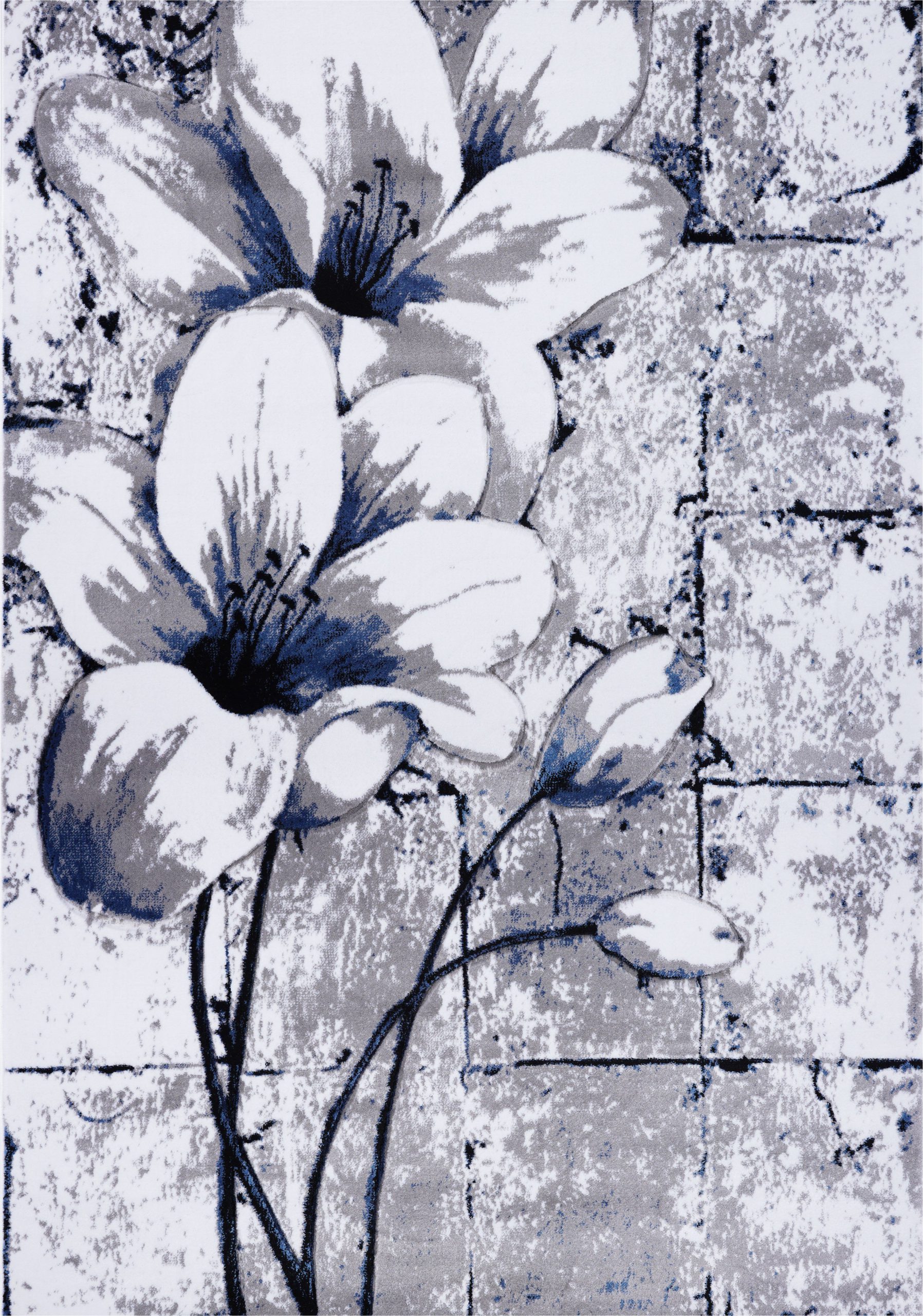 Gray White Blue area Rug Grey Blue Tulips Floral area Rug