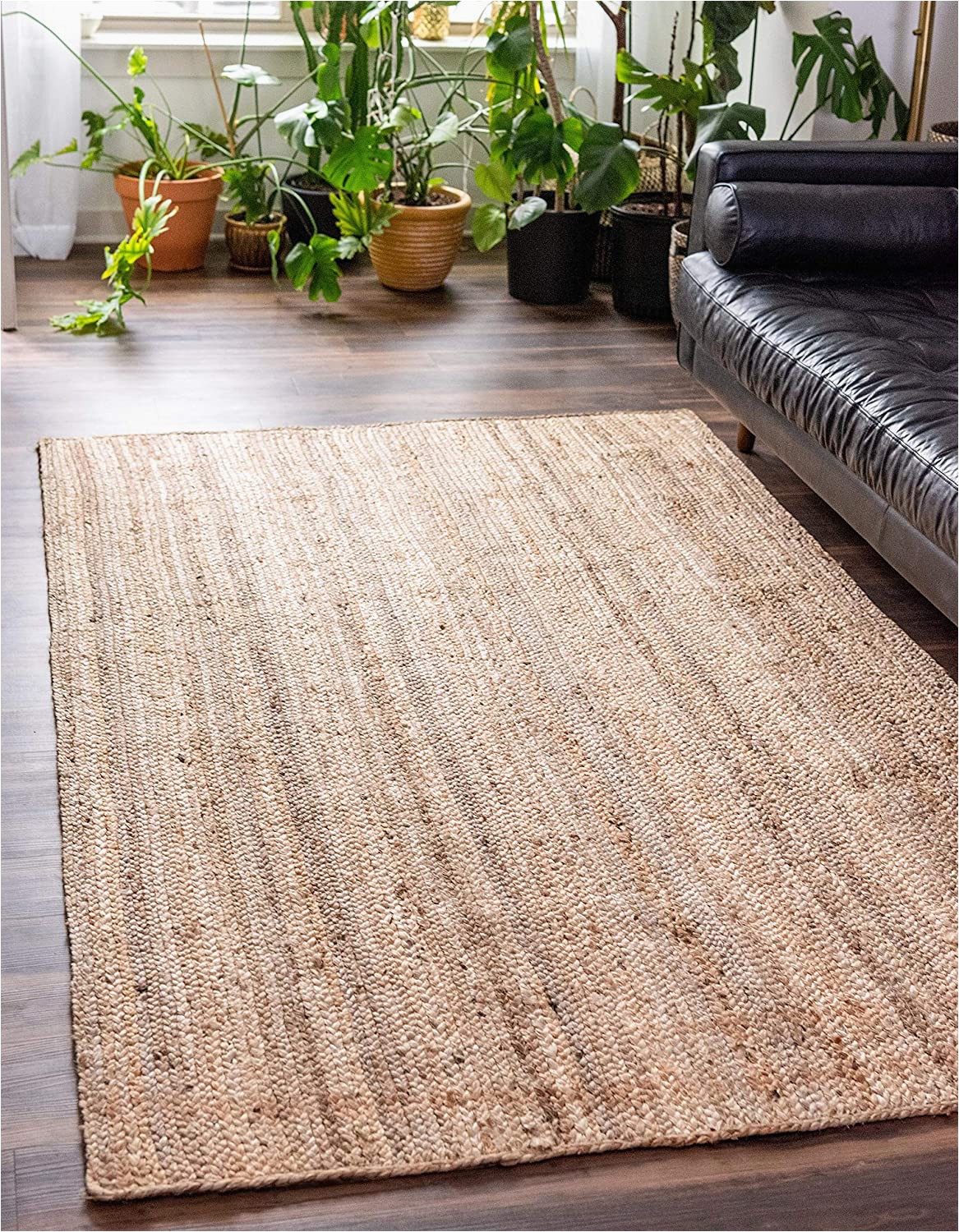 Iron Gate Handspun Jute area Rug Unique Loom Braided Jute Collection Hand Woven Natural Fibers Natural Beige area Rug 6 3 X 9 2
