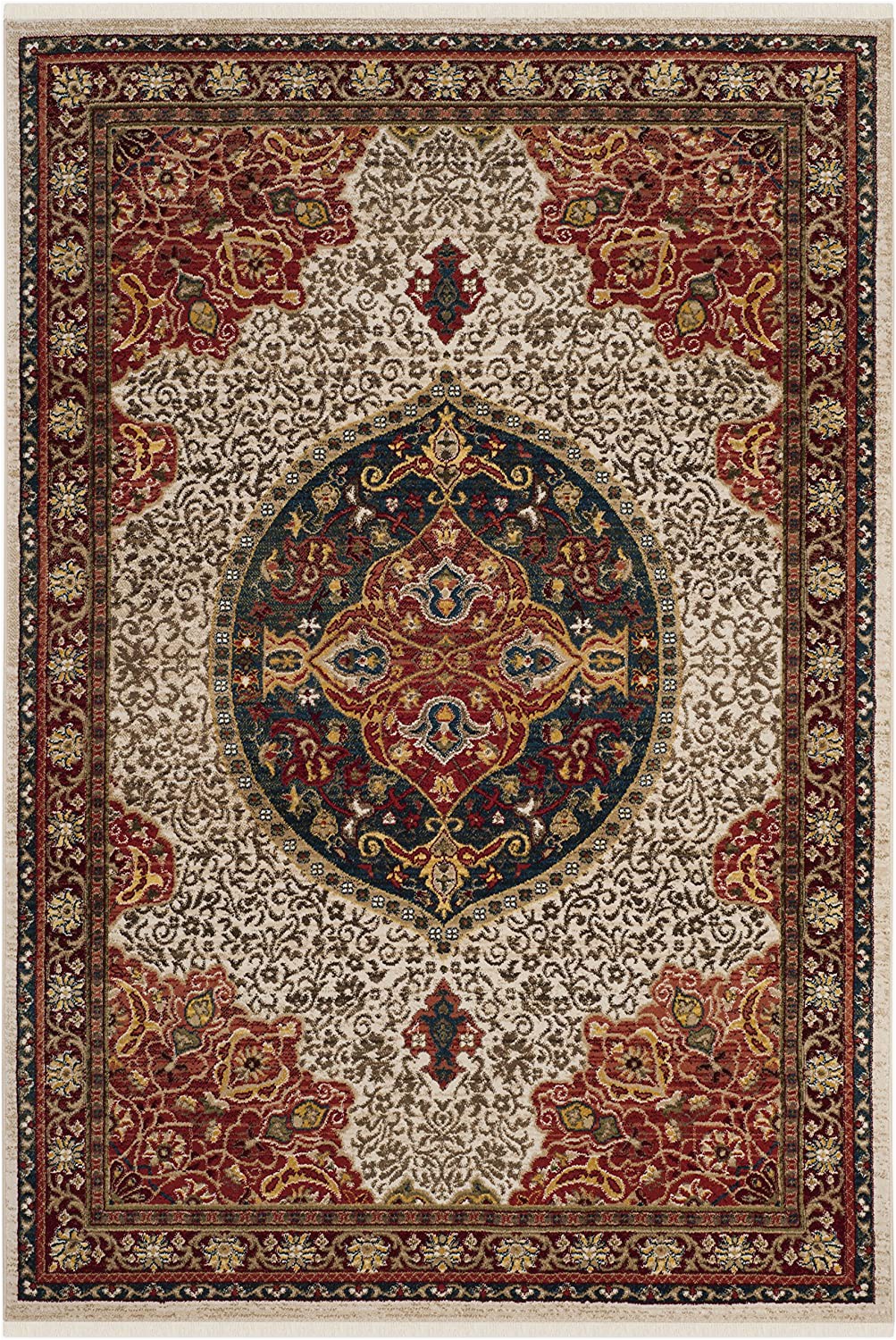 Ivory and Red area Rugs Safavieh Kashan Collection Ksn302d Traditional Ivory and Red area Rug 5 1" X 7 5"