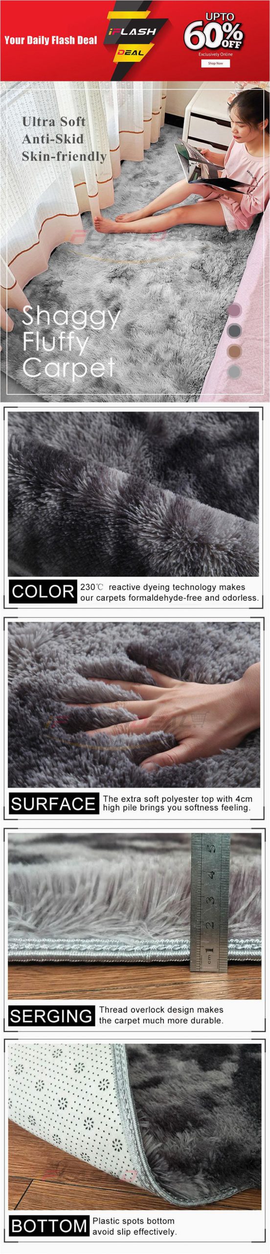 Large Non Slip area Rugs iflashdeal soft Carpet Fluffy Home Rug Fur area Rugs Anti Skid Floor Non Slip Carpet Floor Mat Polyester Carpets Grip Mat for Baby Playing