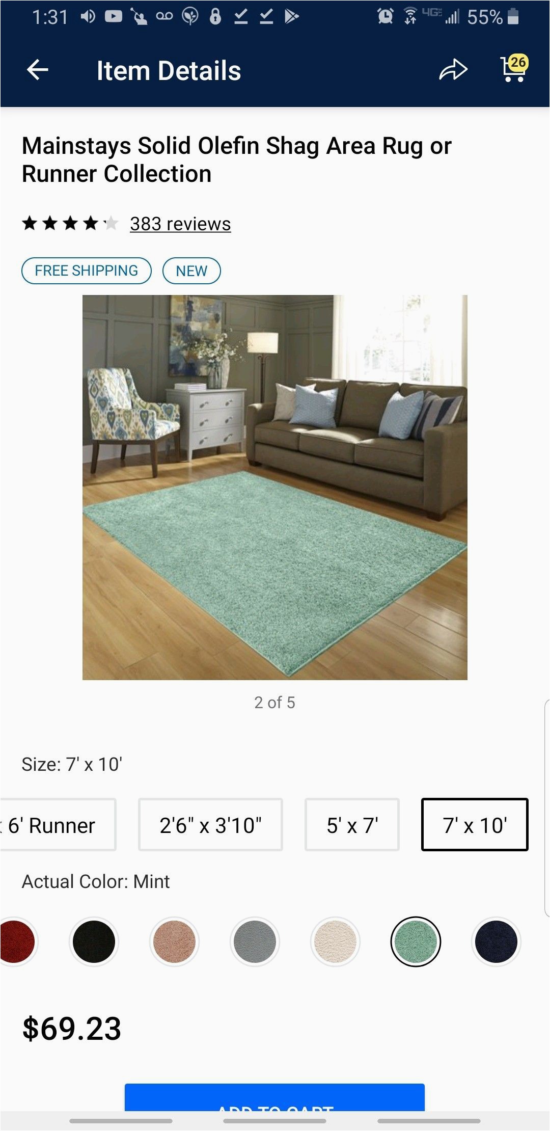 Mainstays Polyester solid Textured Shag area Rug and Runner Collection Mainstays Olefin Shag area Rug Collection